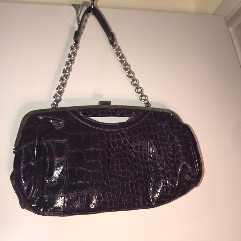 Aphorism Purple Faux Croc Clutch